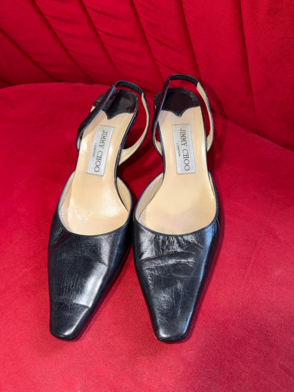 Jimmy Choo Black Leather Pointed Slingback Pumps